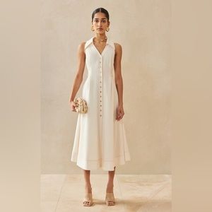 Cult Gaia Bella Twill Sleeveless Front Button Midi Shirt Dress